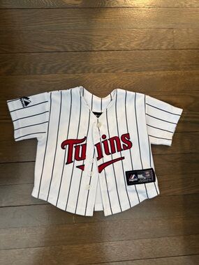 Majestic Kids White Pinstripe Twins Baseball Jersey size 12 months